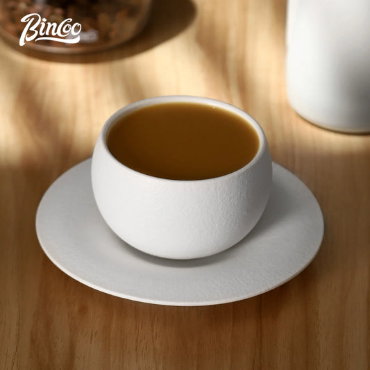 280ml Japanese Ceramic Coffee Mug with Saucer – Just Coffee Stone Pattern Edition