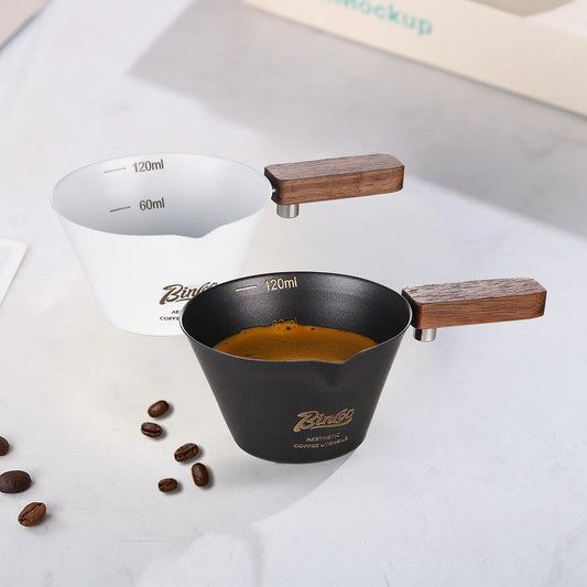 Stainless Steel Espresso Dosing Cup – Just Coffee Wooden Handle Edition