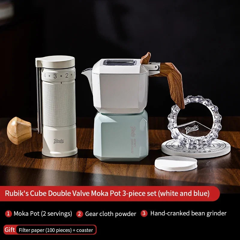Square Moka Pot Set – Just Coffee Dual Valve Espresso Maker with Grinder & Accessories