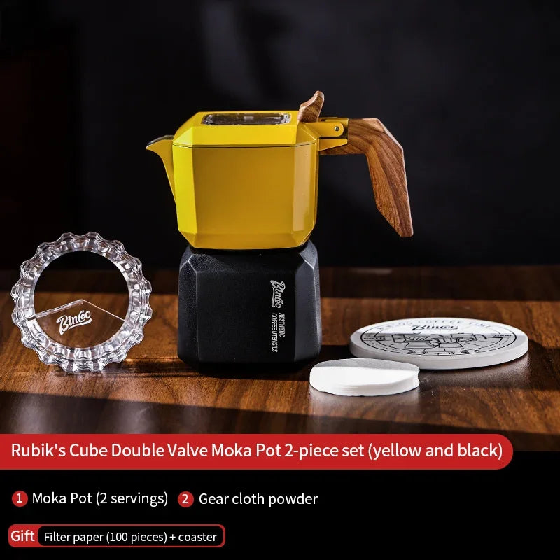 Square Moka Pot Set – Just Coffee Dual Valve Espresso Maker with Grinder & Accessories