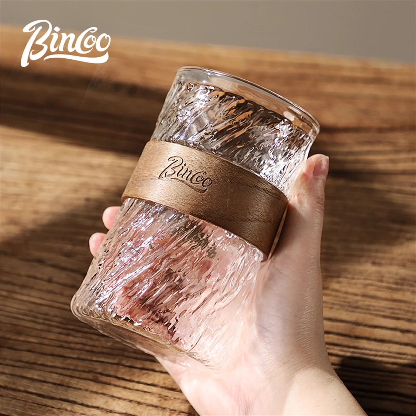 450ml Japanese Glass Coffee Mug with Bamboo Sleeve – Just Coffee Heat-Resistant Edition