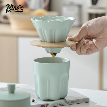 Ceramic Coffee Filter Cup V01 – Just Coffee Reusable Dripper with Wood Stand