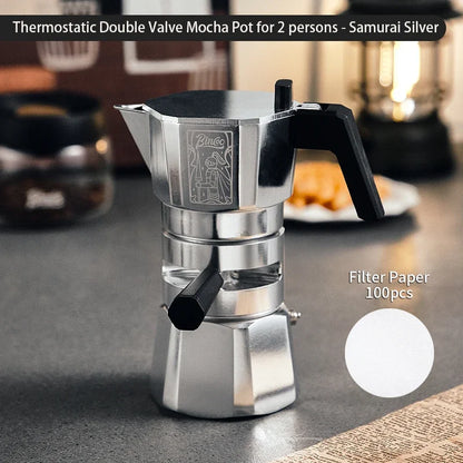 Thermostatic Double Valve Moka Pot – Just Coffee Multi-Serving Espresso Maker