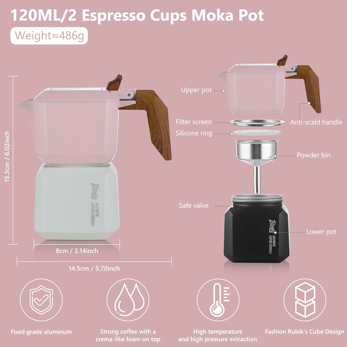 Small Rubik’s Cube Moka Pot – Just Coffee Double Valve Square Espresso Maker