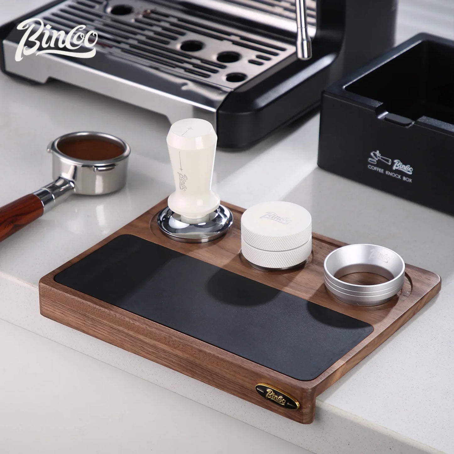 Italian Coffee Tamping Set 51–58mm – Just Coffee Walnut Barista Station
