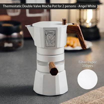 Thermostatic Double Valve Moka Pot – Just Coffee Multi-Serving Espresso Maker