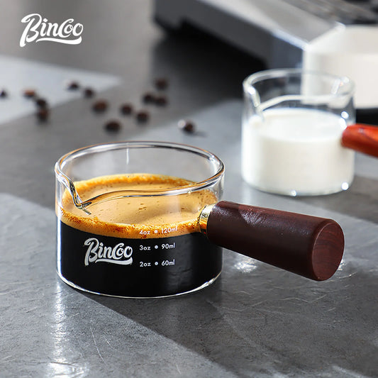 Glass Espresso Measuring Cup with Wood Handle – Just Coffee Barista Edition