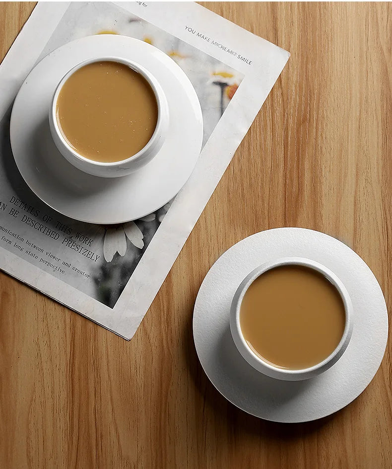280ml Japanese Ceramic Coffee Mug with Saucer – Just Coffee Stone Pattern Edition