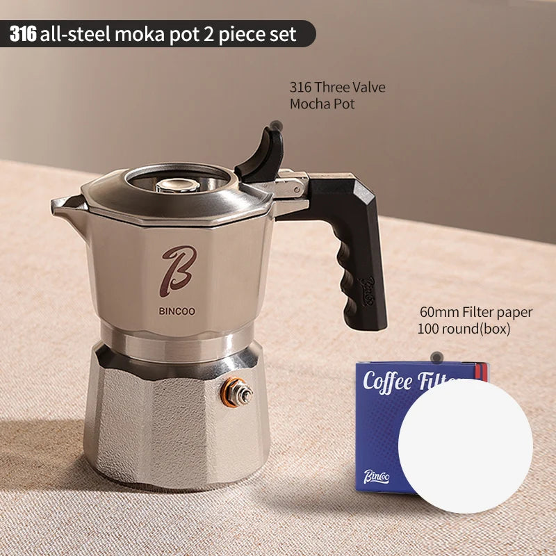 Three Valve Moka Pot – Just Coffee 316 Stainless Steel Espresso Maker