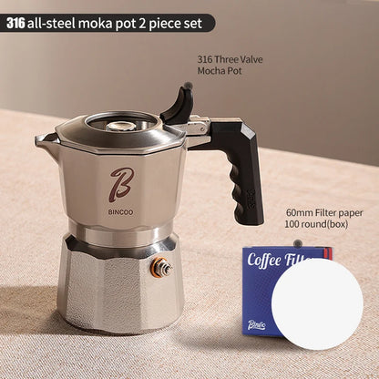 Three Valve Moka Pot – Just Coffee 316 Stainless Steel Espresso Maker