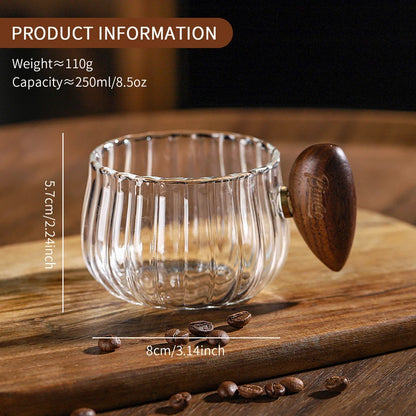 250ml Glass Coffee Cup with Walnut Handle – Just Coffee Retro Edition