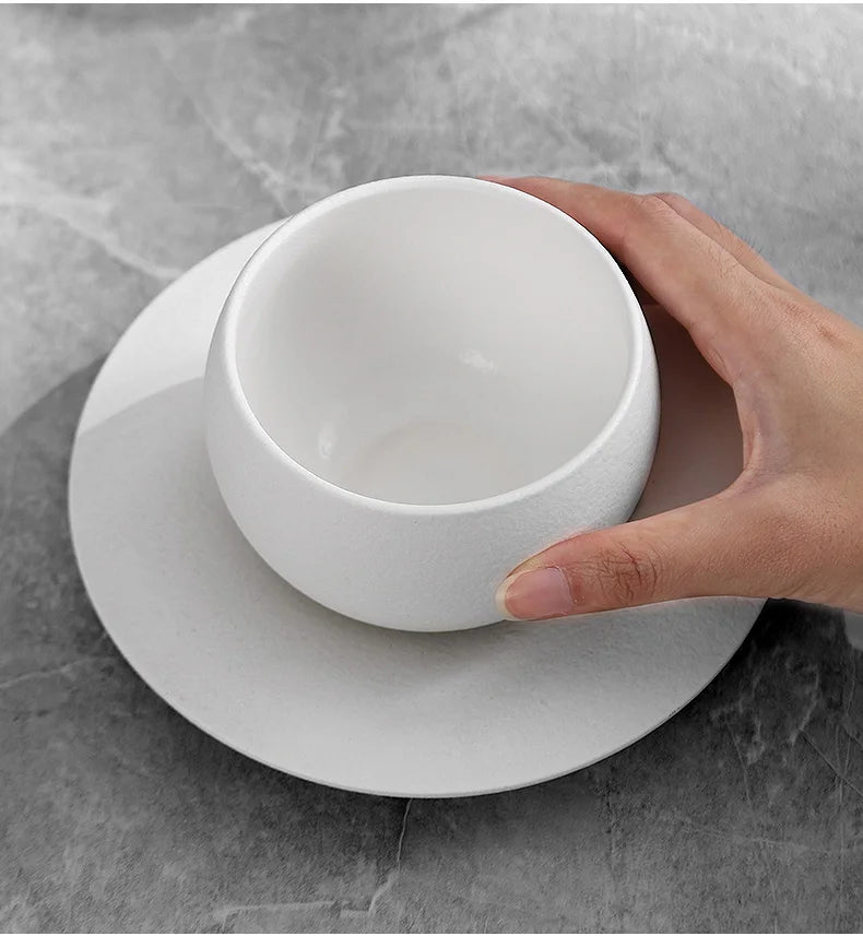 280ml Japanese Ceramic Coffee Mug with Saucer – Just Coffee Stone Pattern Edition