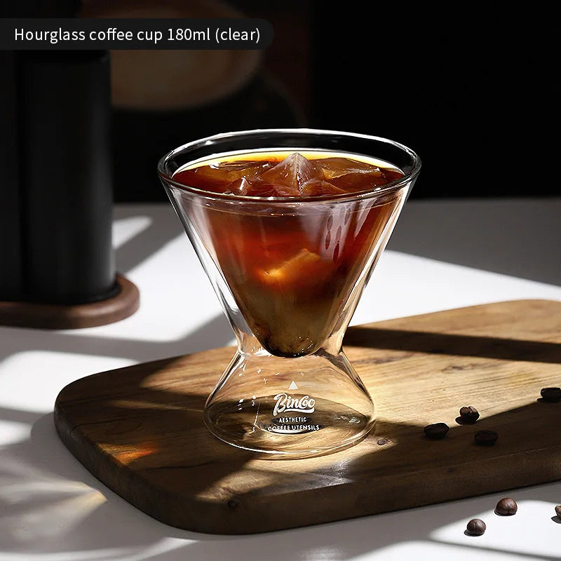 Hourglass Double Wall Glass Coffee Cup – Just Coffee Wide Mouth Edition