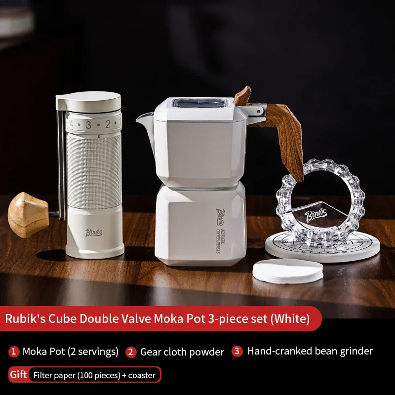 Square Moka Pot Set – Just Coffee Dual Valve Espresso Maker with Grinder & Accessories