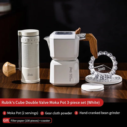 Square Moka Pot Set – Just Coffee Dual Valve Espresso Maker with Grinder & Accessories