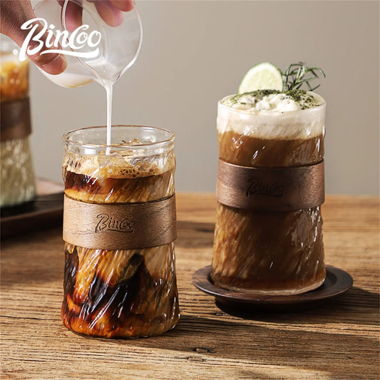 450ml Japanese Glass Coffee Mug with Bamboo Sleeve – Just Coffee Heat-Resistant Edition