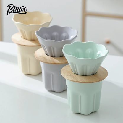 Ceramic Coffee Filter Cup V01 – Just Coffee Reusable Dripper with Wood Stand